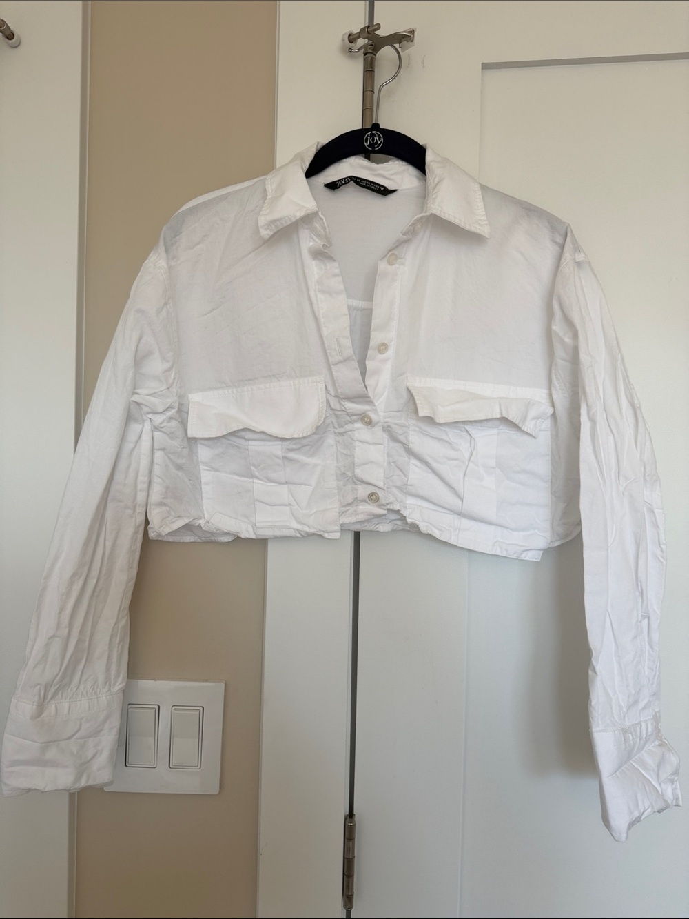 Zara White Cropped Button-Down Shirt